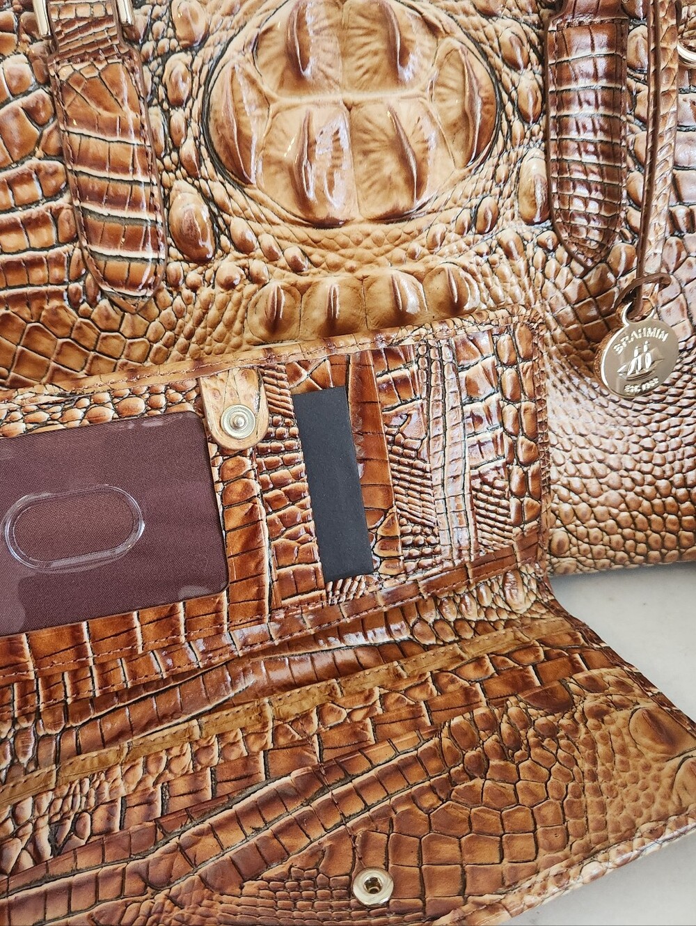 Brahmin Cami Luggage Brown Shoulder Bag Croc-Embossed Leather Satchel & Wallet - Picture 8 of 12